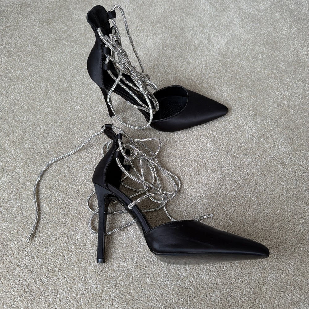 Azalea Wang Black Satin Sparkly Stiletto